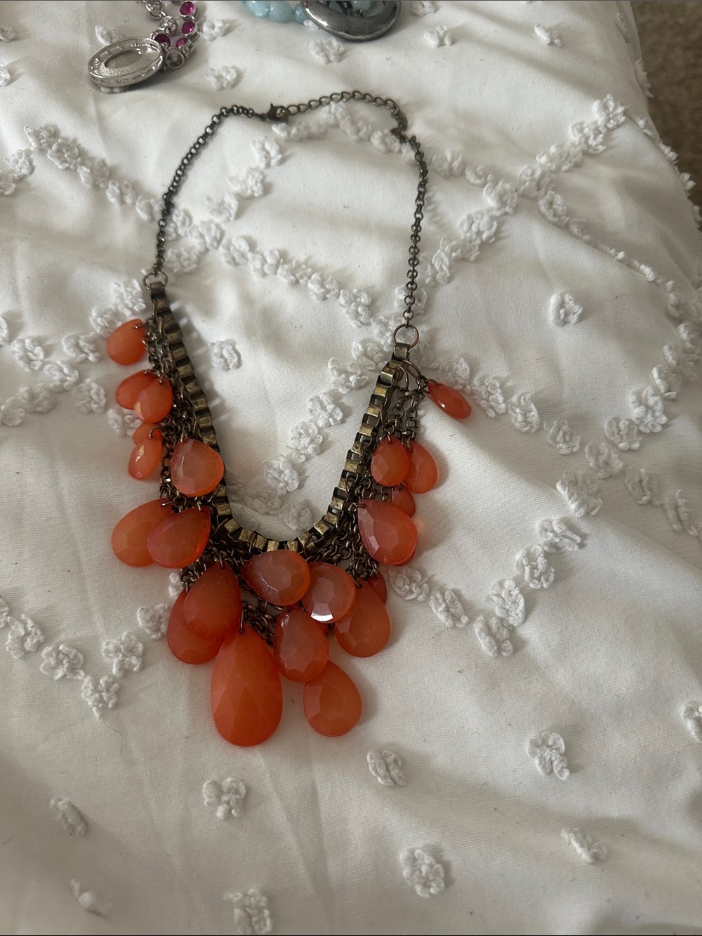 Women's Statement Necklace in Orange Teardrop Beads
